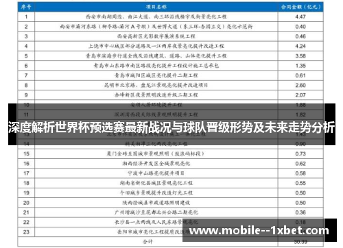 深度解析世界杯预选赛最新战况与球队晋级形势及未来走势分析