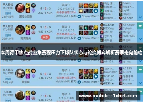 本周德甲焦点战密集赛程压力下球队状态与轮换博弈解析赛季走向前瞻